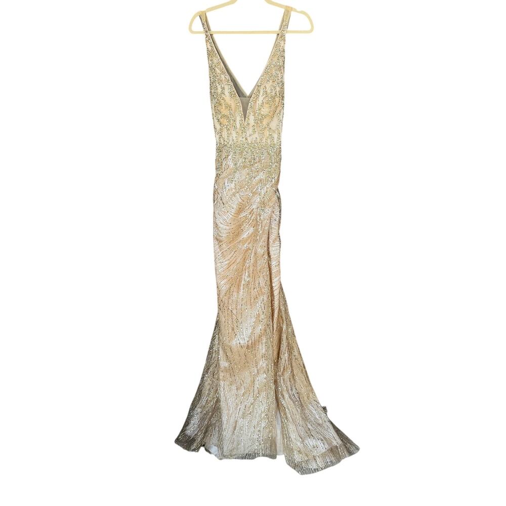 Mac Duggal Gold Sequined Mermaid Gown 10 See Description - Picture 4 of 15